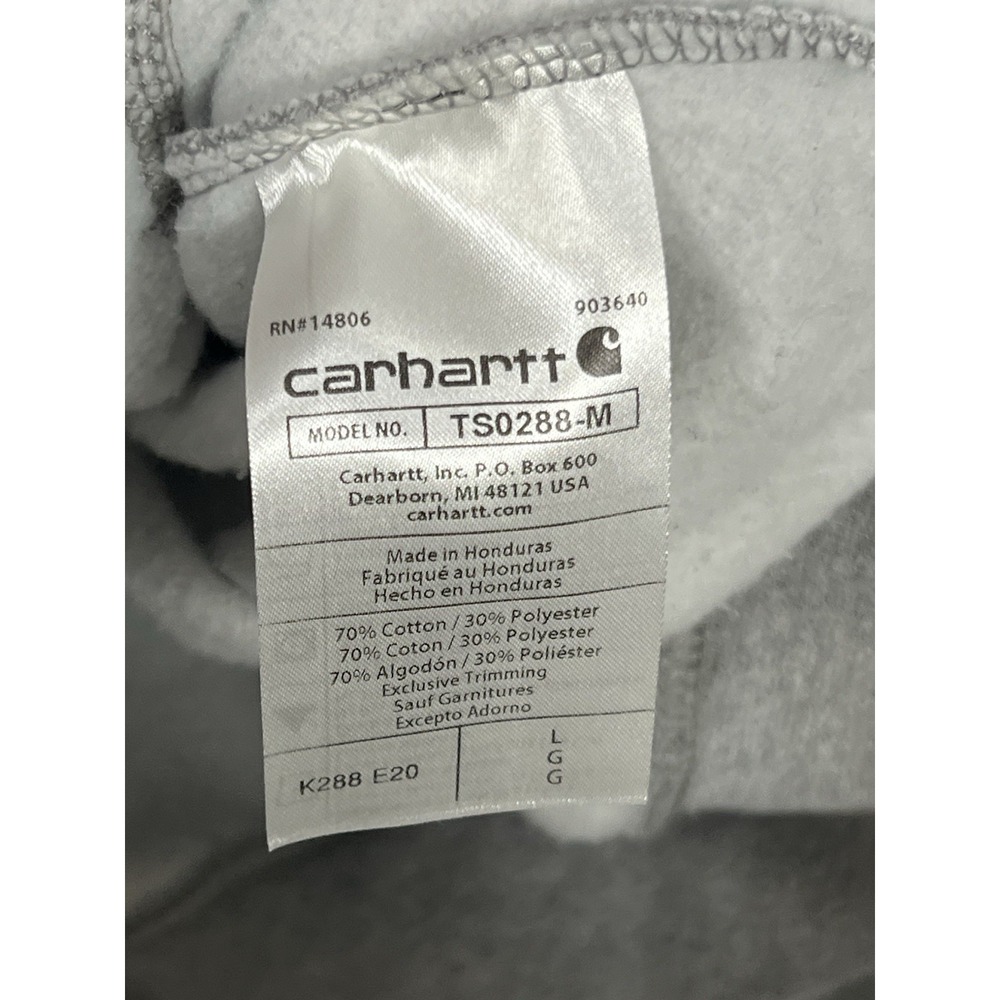 Carhartt Hoodie Mens Large Loose Fit Grey Pullover Logo Sleeve Sweatshirt TS028 - Picture 5 of 6